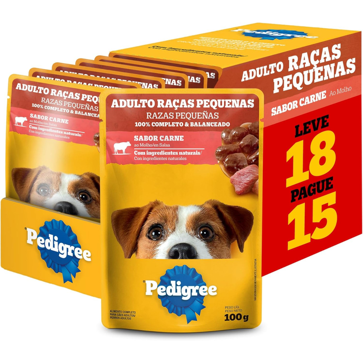 Pack Ração Úmida Pedigree Sachê Carne ao Molho para Cães Adultos de Raças Pequenas - Leve 18 Pague 15