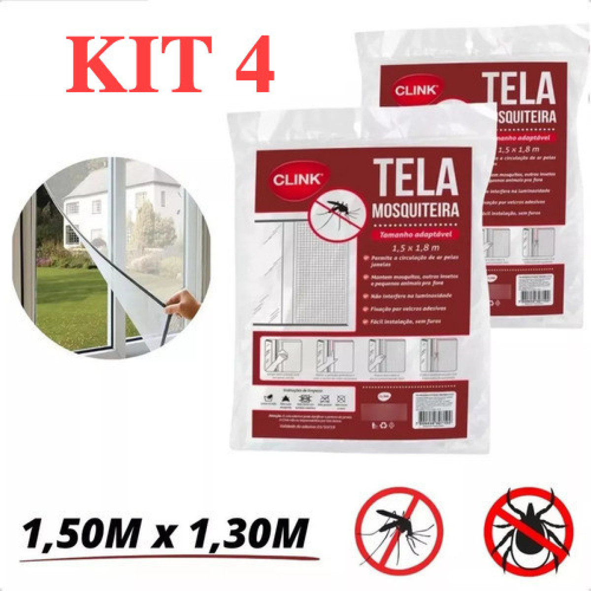 Kit 4 Tela Mosquiteira Janela Velcro Ajustável Anti Insetos WL-2230