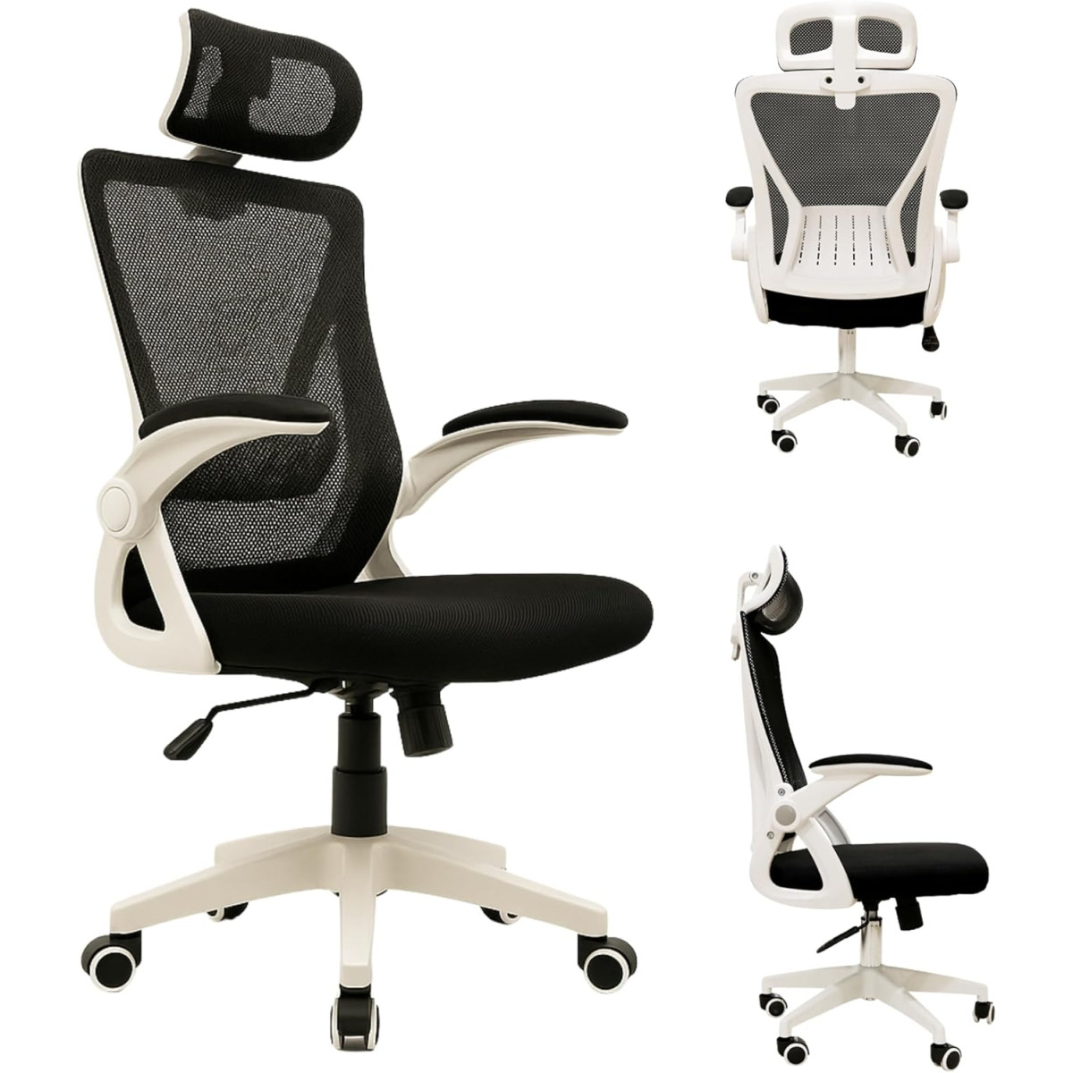 Cadeira de Escritório Ergonômica Giratória, Encosto de Cabeça Ajustável, Estofado Mesh, Tipo Presidente Confortável, Mecanismo de Elevação a gás, Incl