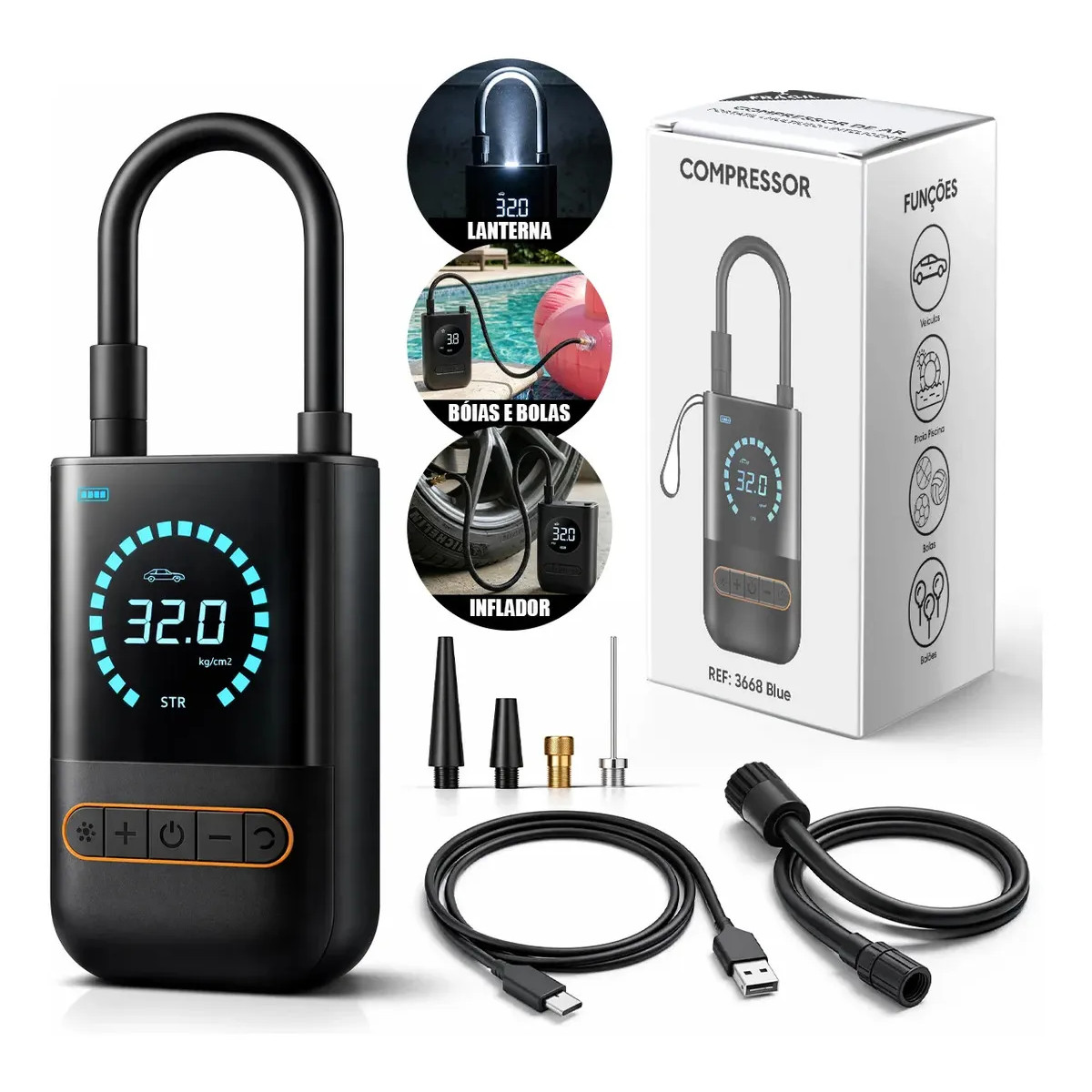 Compressor De Ar Digital Pneu Calibrador Portátil Para Carro Moto Bike Sem Fio Mini Bomba De Ar Elétrico Tela Digital Led