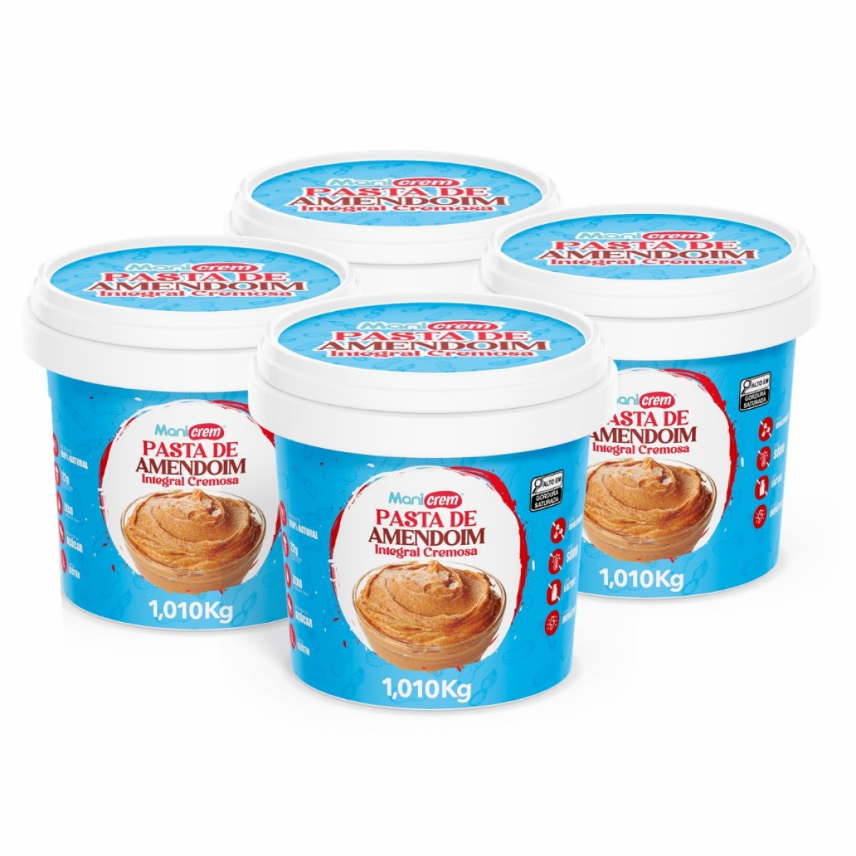 Kit 04x Manicrem Pasta De Amendoim Integral Cremosa - 1,010Kg