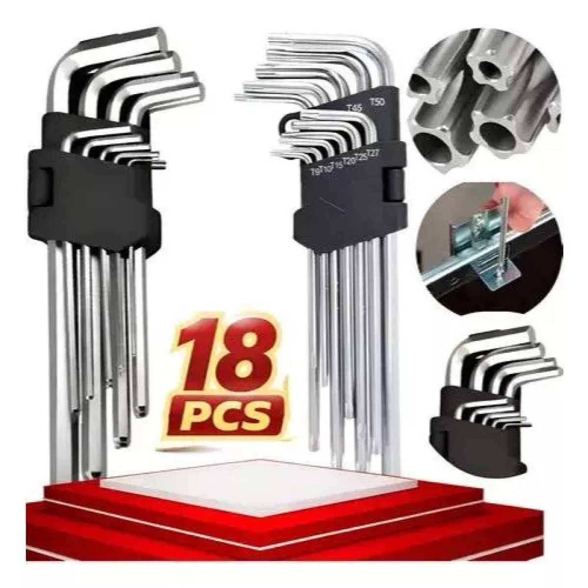 Jogo de Chave Torx + Jogo Allen Media Kit com 18 Peças Torque e Allen T10 até T50