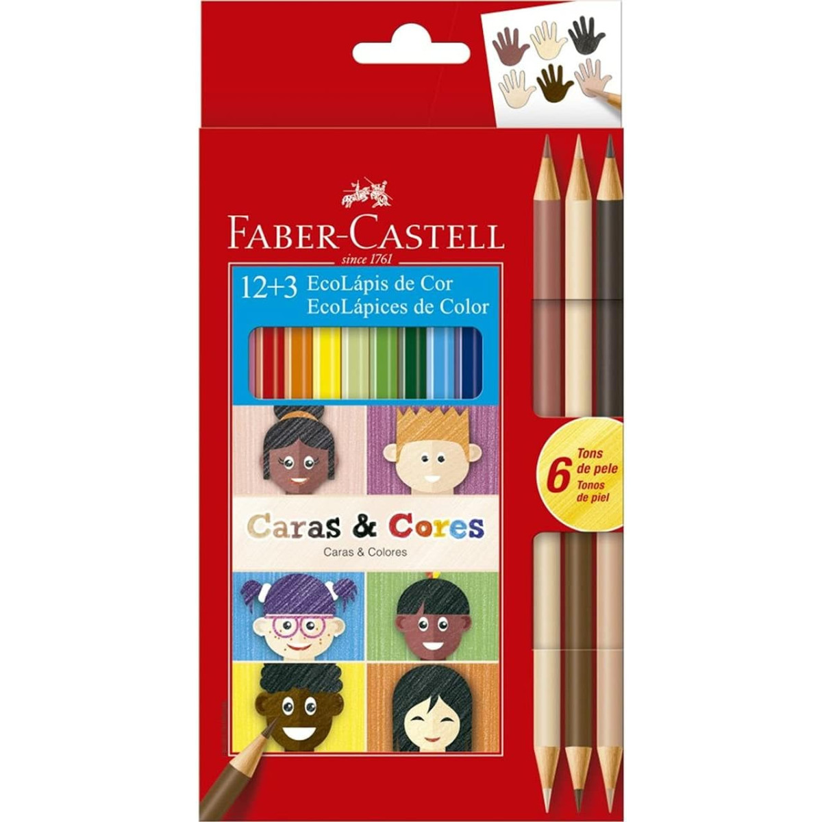 ECOLAPIS 12+3 CARAS & CORES, Faber-Castell, 120112CC, Tons de pele
