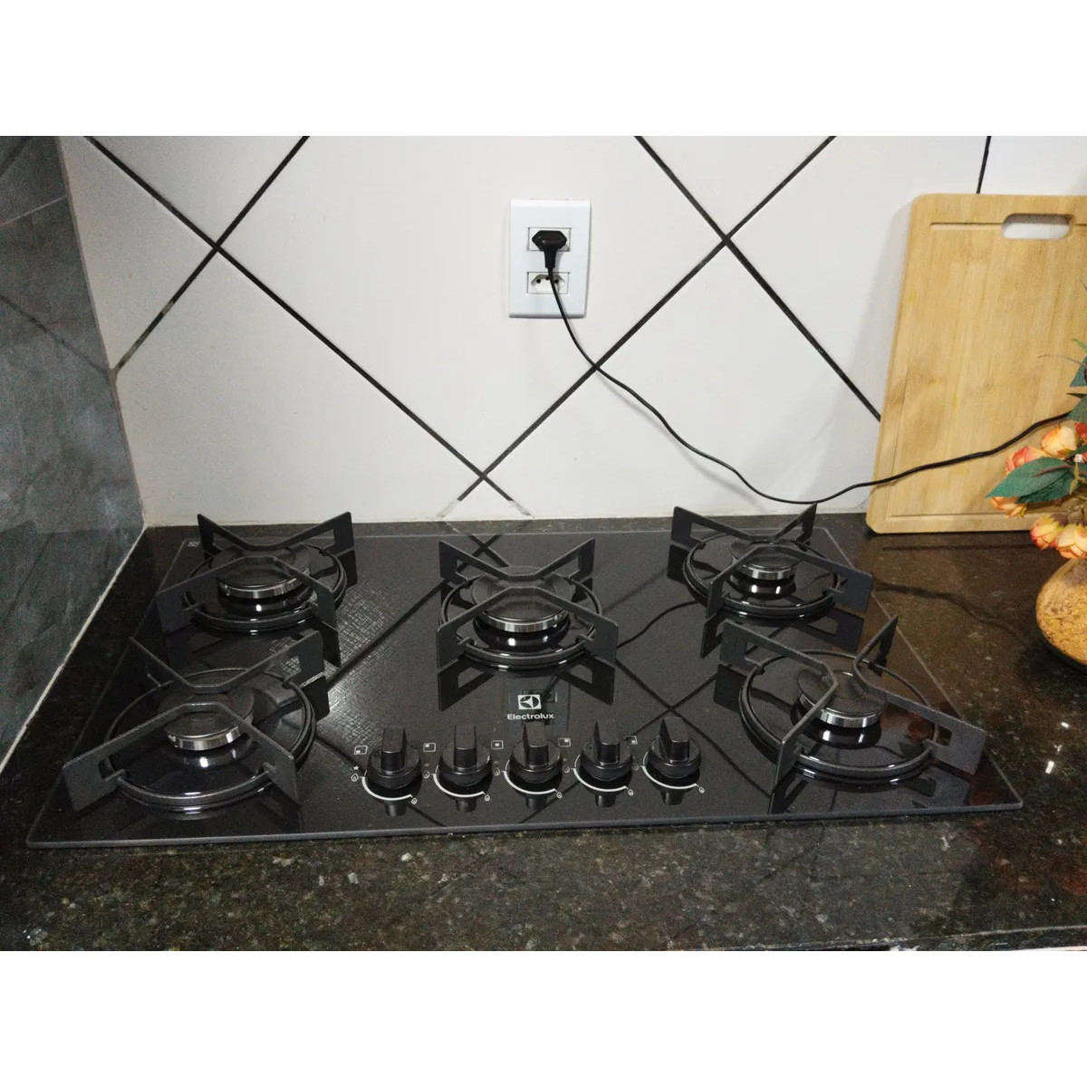 Cooktop 5 Bocas a Gás Electrolux Mesa de Vidro Efficient Grade de Aço Fosco (KE5GR) Bivolt