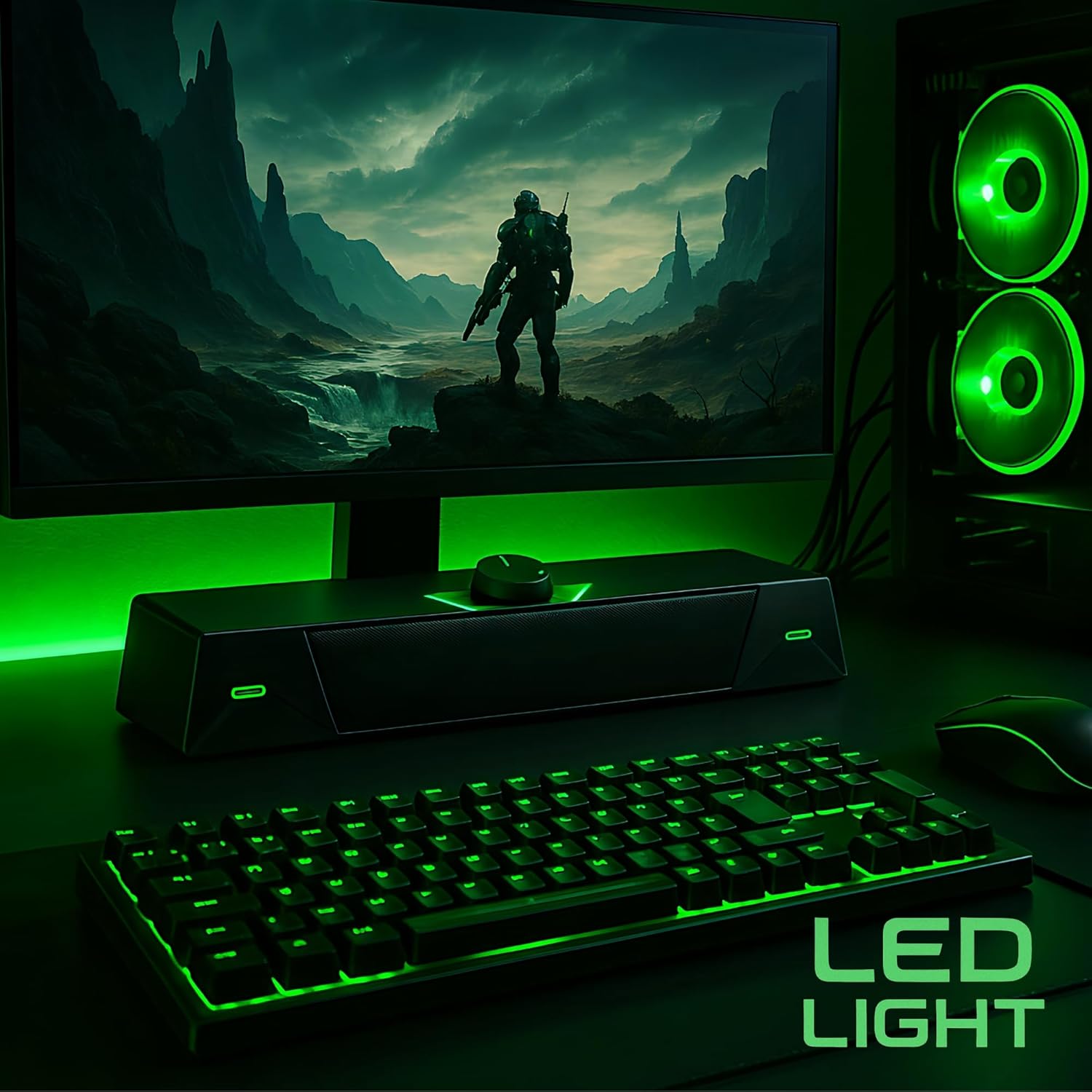 Soundbar Caixa de Som Gamer Compacta 7W RMS, Iluminação LED, USB 5V, Controle de Volume, Ideal para