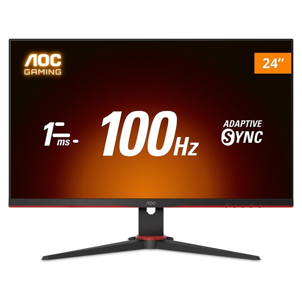Monitor Gamer AOC 23.8", Full HD, 100Hz, 1ms, IPS, DisplayPort e HDMI, Adaptive-Sync, - 24G2E1