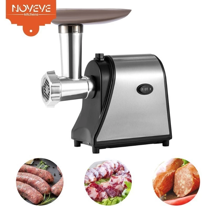 Moedor de Carne Elétrico 1500W Aço Inox 110/220V com Funil para Linguiça e 3 Discos de Corte GABI