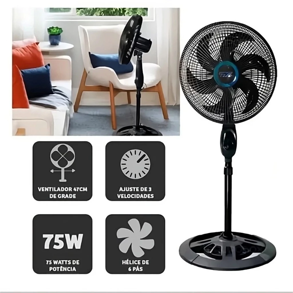 Ventilador De Coluna Preto 40cm Turbo 6 Pás ventilador de pé 110v/220v