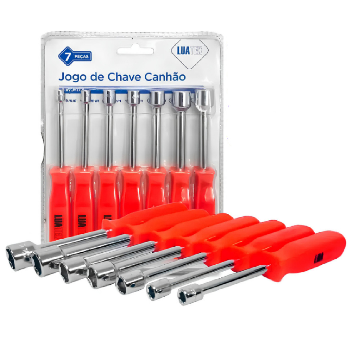 Jogo Chaves Canhão Luatek 7 Peças Aço Carbono 5~12mm Punho Antiderrapante para Manutenção