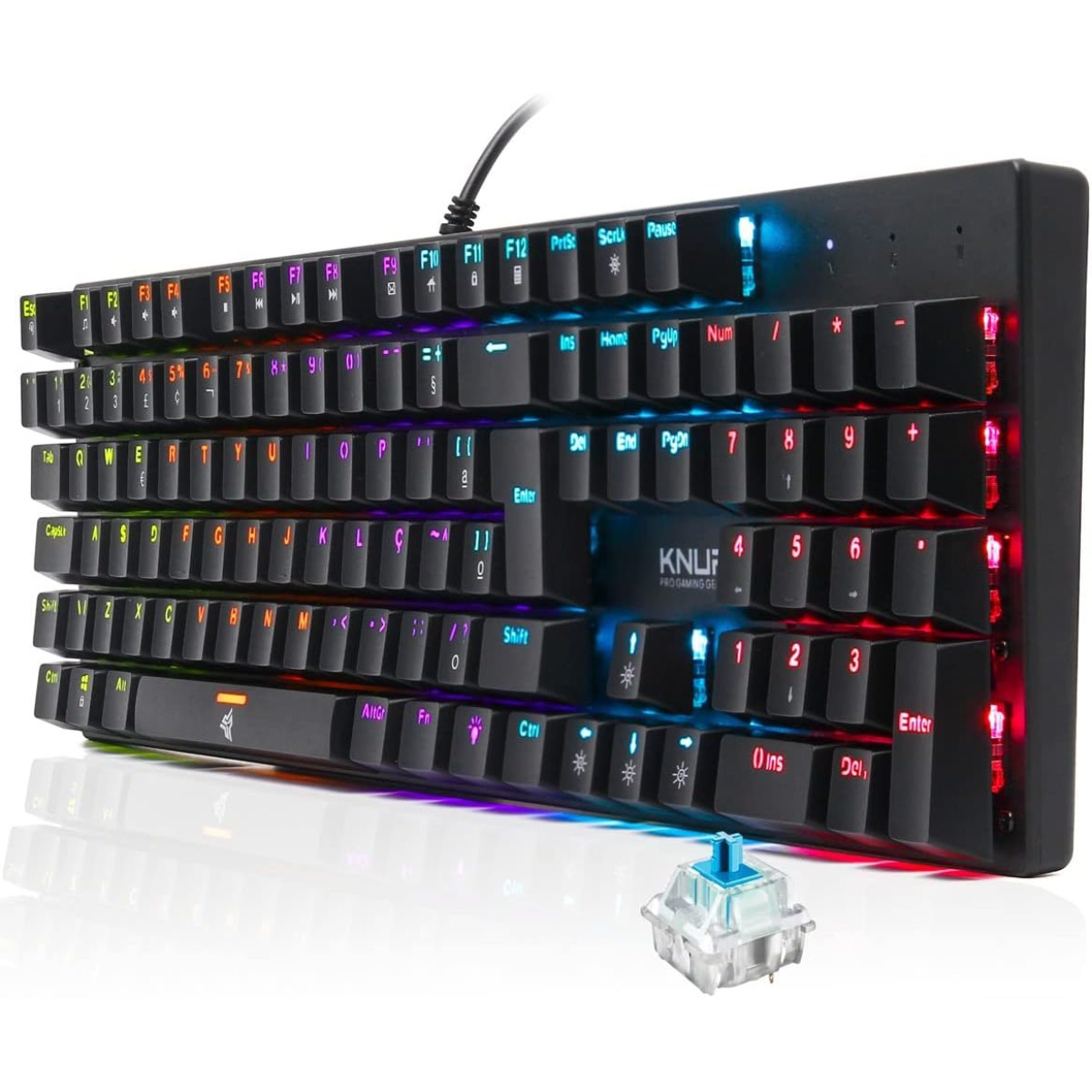 Teclado Mecânico Gamer Switch Blue, RGB, 12 Funções, Anti Ghosting, Abnt2, USB