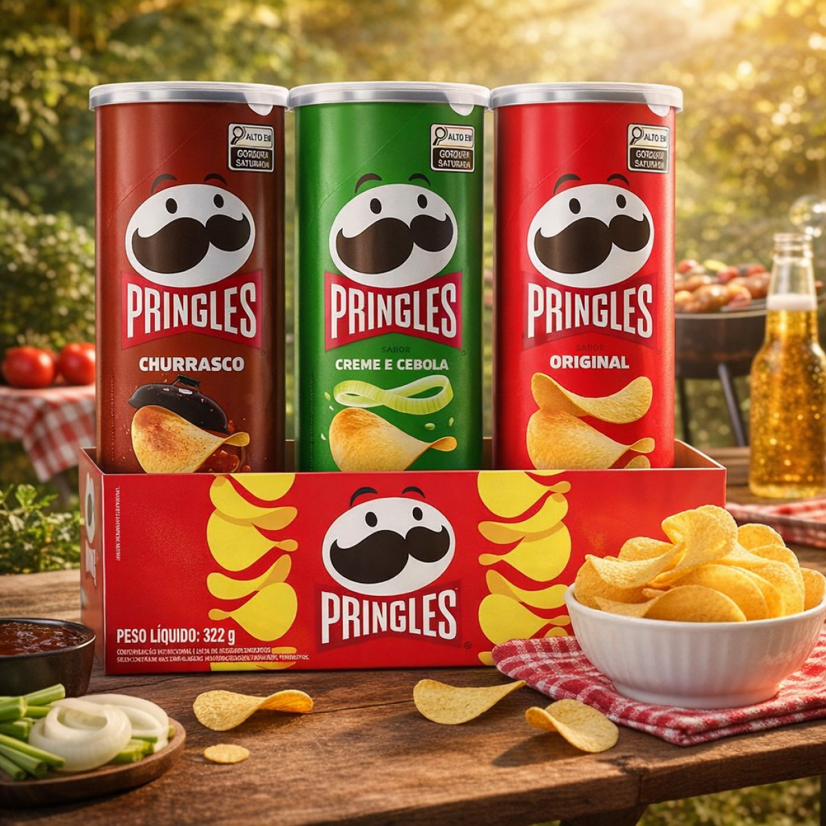 Pringles Pack Promo Batata Frita 3 Sabores - Original, Creme e Cebola e Churrasco