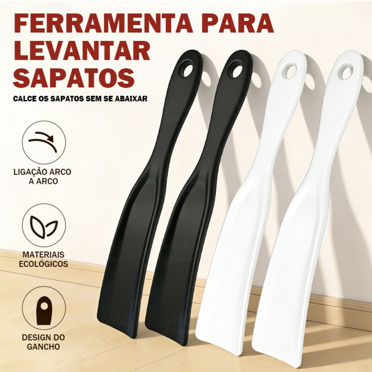 Kit 2 Calçadeiras Para Sapatos E Tênis Em Geral Preto/Branco,Flexível e durável,YOLO