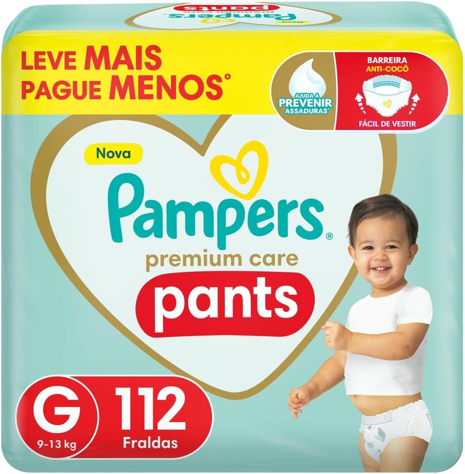 Fralda Pampers Premium Care Pants Tamanho G, Fácil de Vestir, 112 Unidades