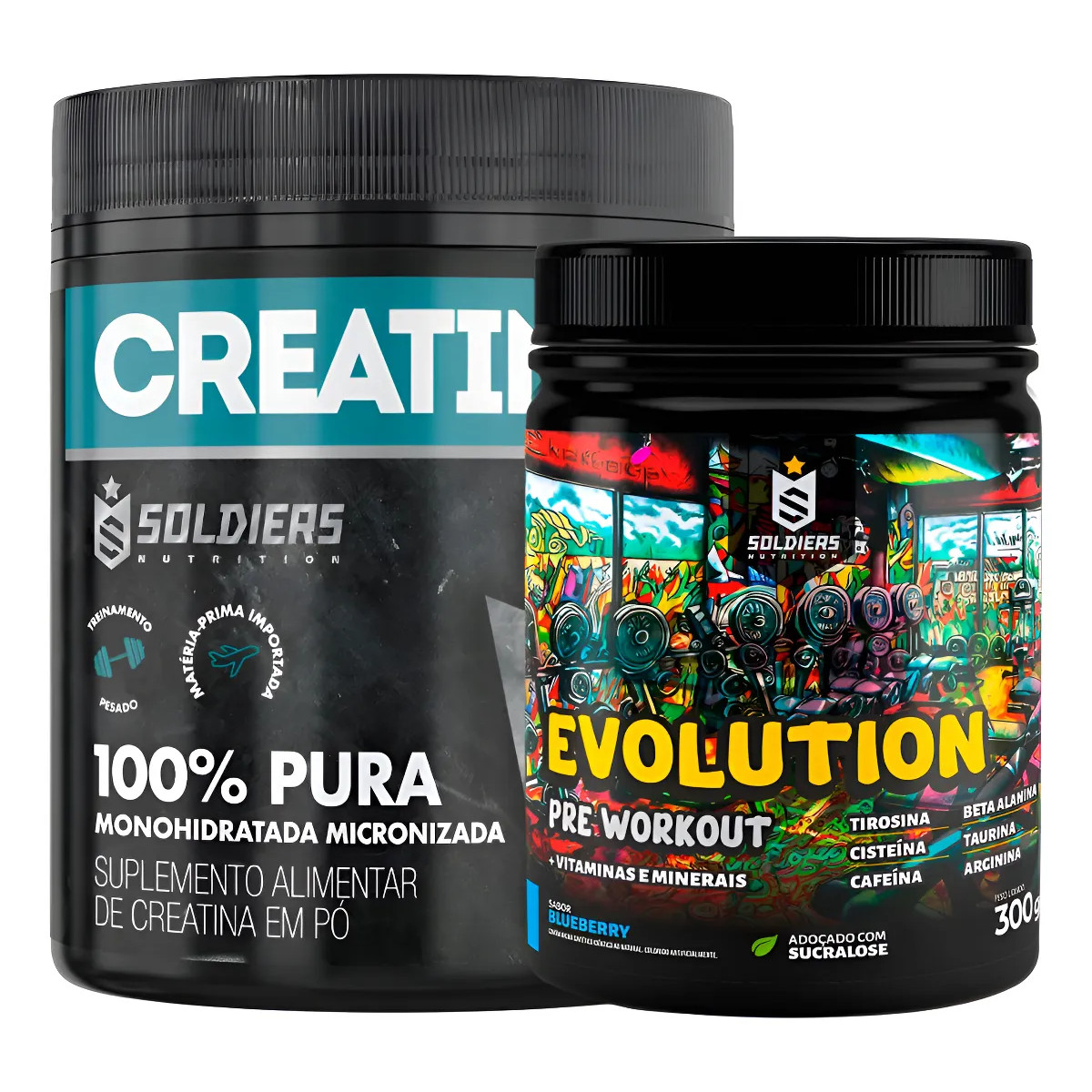 Kit: Creatina 300g + Pré-treino Evolution 300g Soldiers