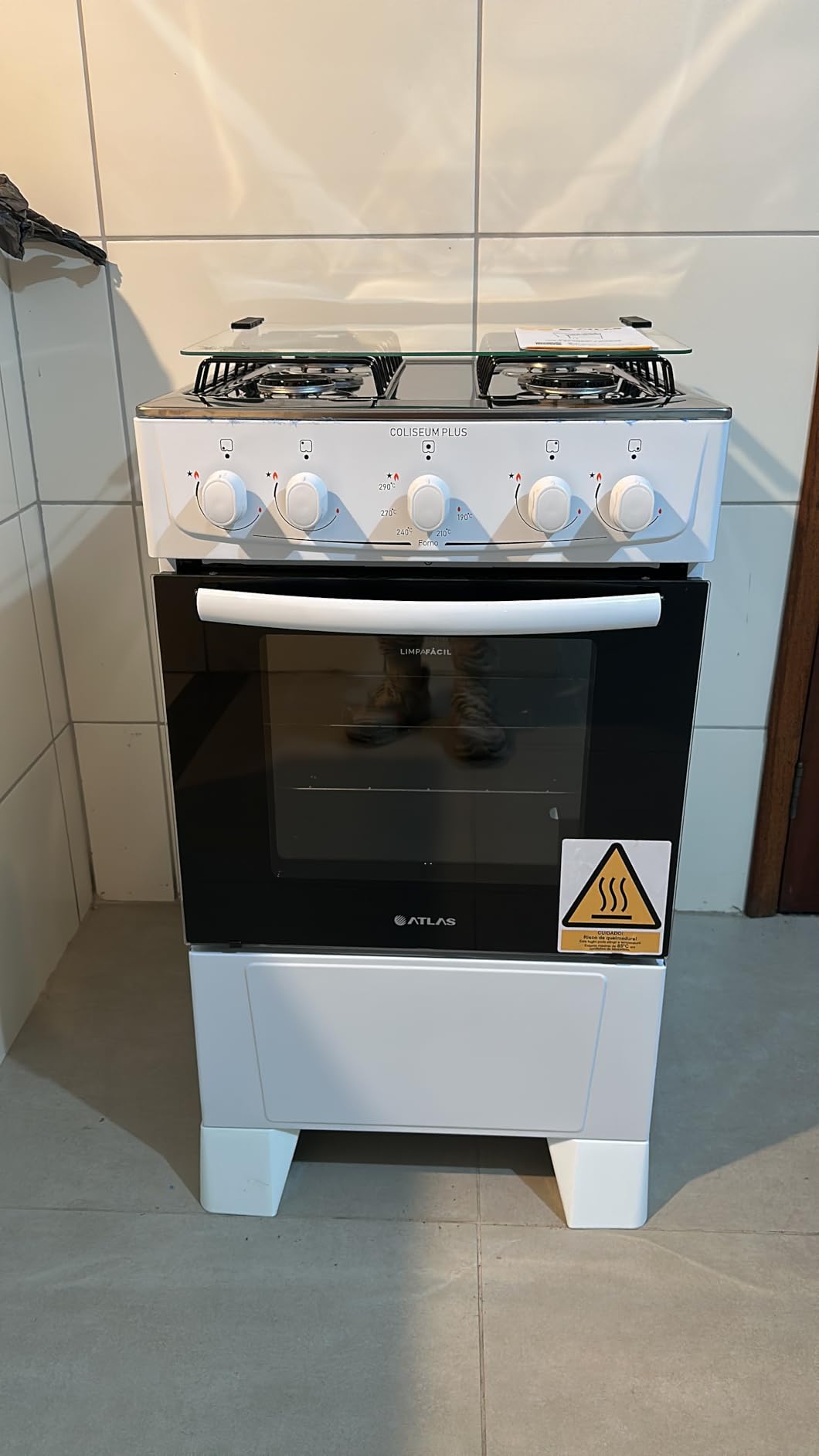 Fogão Atlas 4 Bocas Mesa de Inox Coliseum Plus Branco