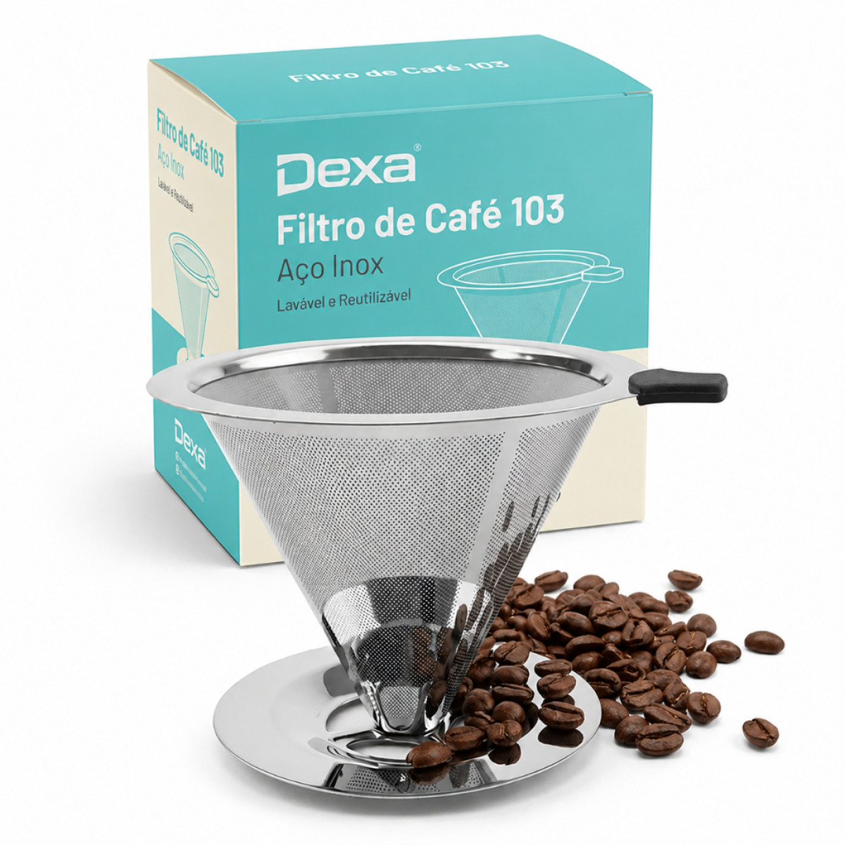 Filtro Café Inox 103 Grande Reutilizável Pour Over Sem Papel Aço 304 Coador Premium Durável