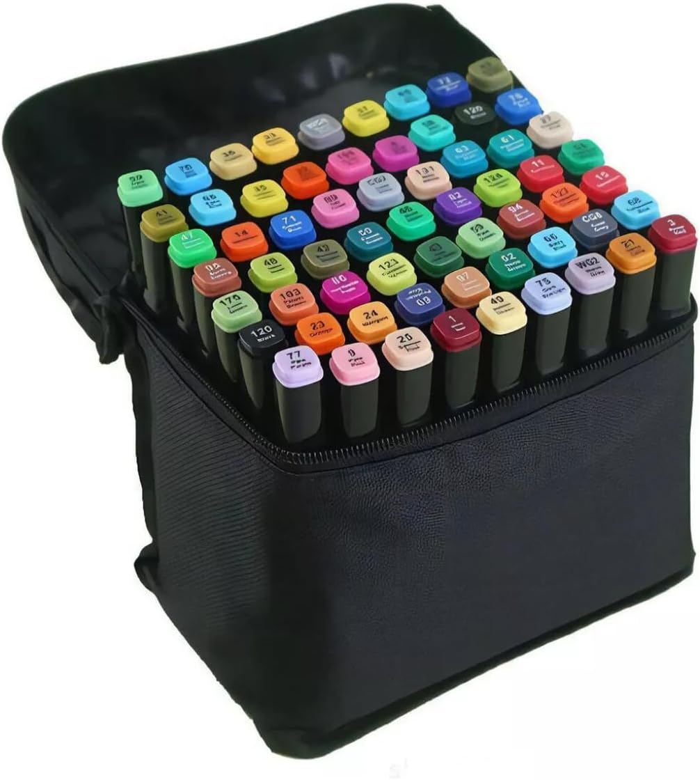 Canetinha Ponta Dupla para Colorir Kit Estojo de Canetas Escolar Marcador Coloridas Permanente Duas Pontas (60 Cores)