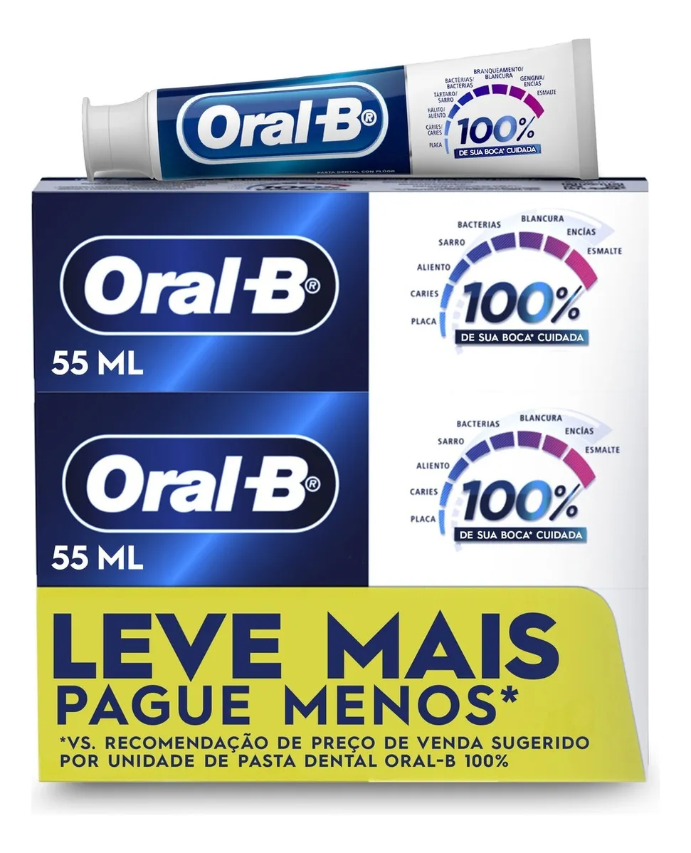 Pasta Dental Oral B, 100%, 3 Unidades 70 Ml
