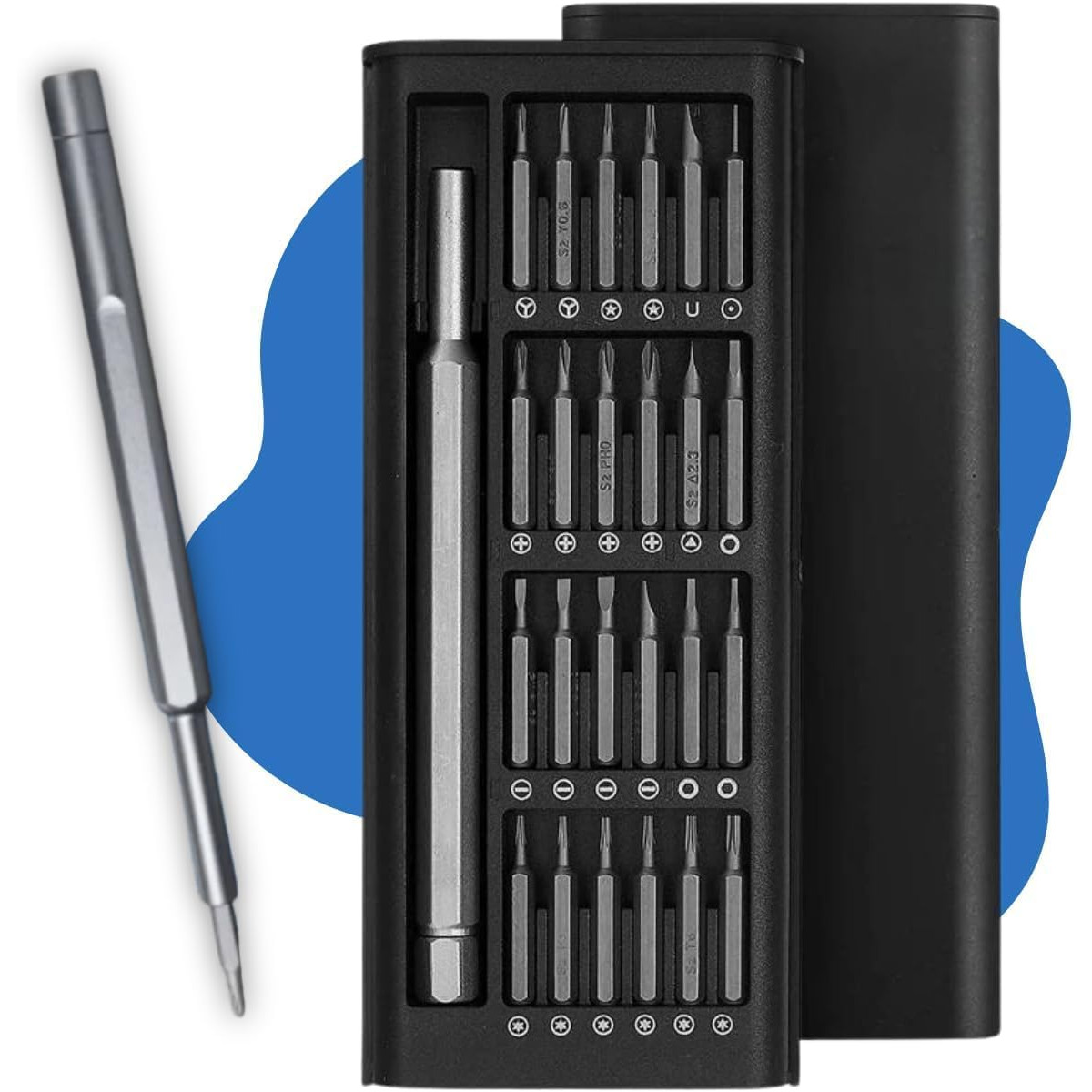 Kit Conjunto de Chave de Fenda 24 em 1 com Estojo Magnético Precisão Ideal para Reparos em Celulares, Notebooks, Relógios e Eletrônicos em Geral