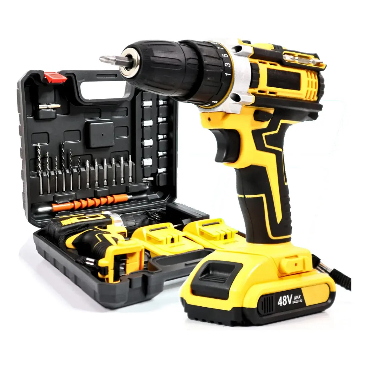 Parafusadeira Furadeira Impacto 3 Funções Sem Fio 2 Baterias Amarelo 50hz/60hz