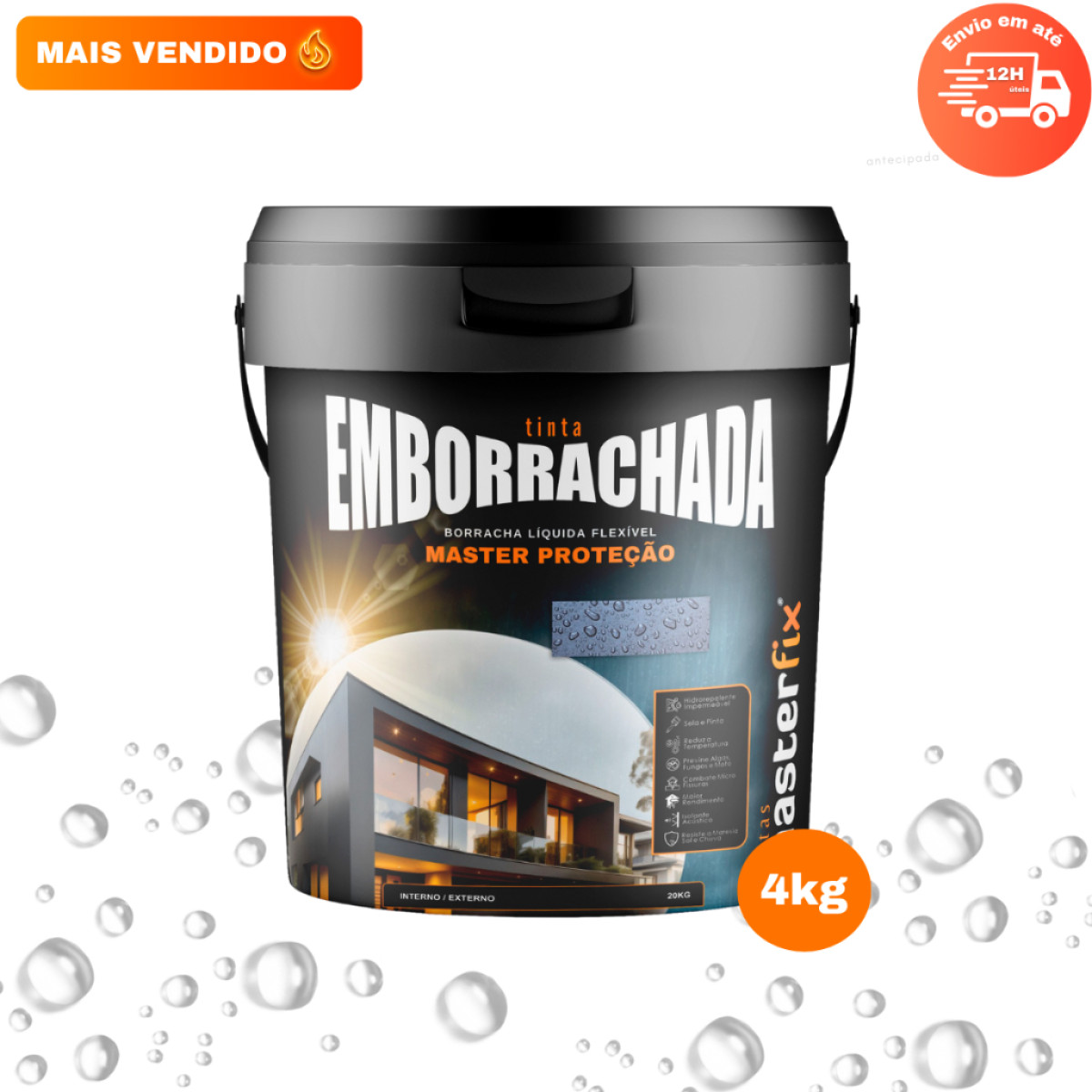 Tinta Emborrachada Impermeável Borracha Líquida MasterFix 4KG - PARADE - REBOCO - LAJE - PROTEJE