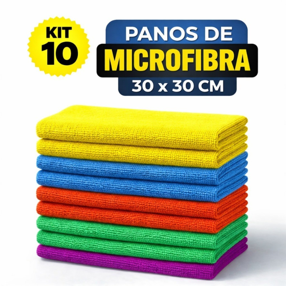 Kit 10 Panos de Microfibra Multiuso Absorção para Limpeza Doméstica Alta