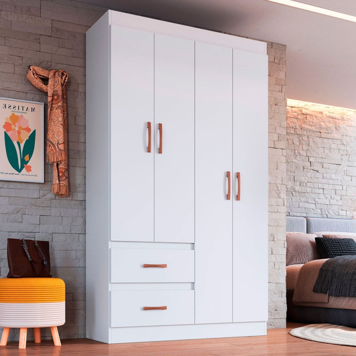 Guarda-Roupa Solteiro Dallas 4 Portas 2 Gavetas - Doripel