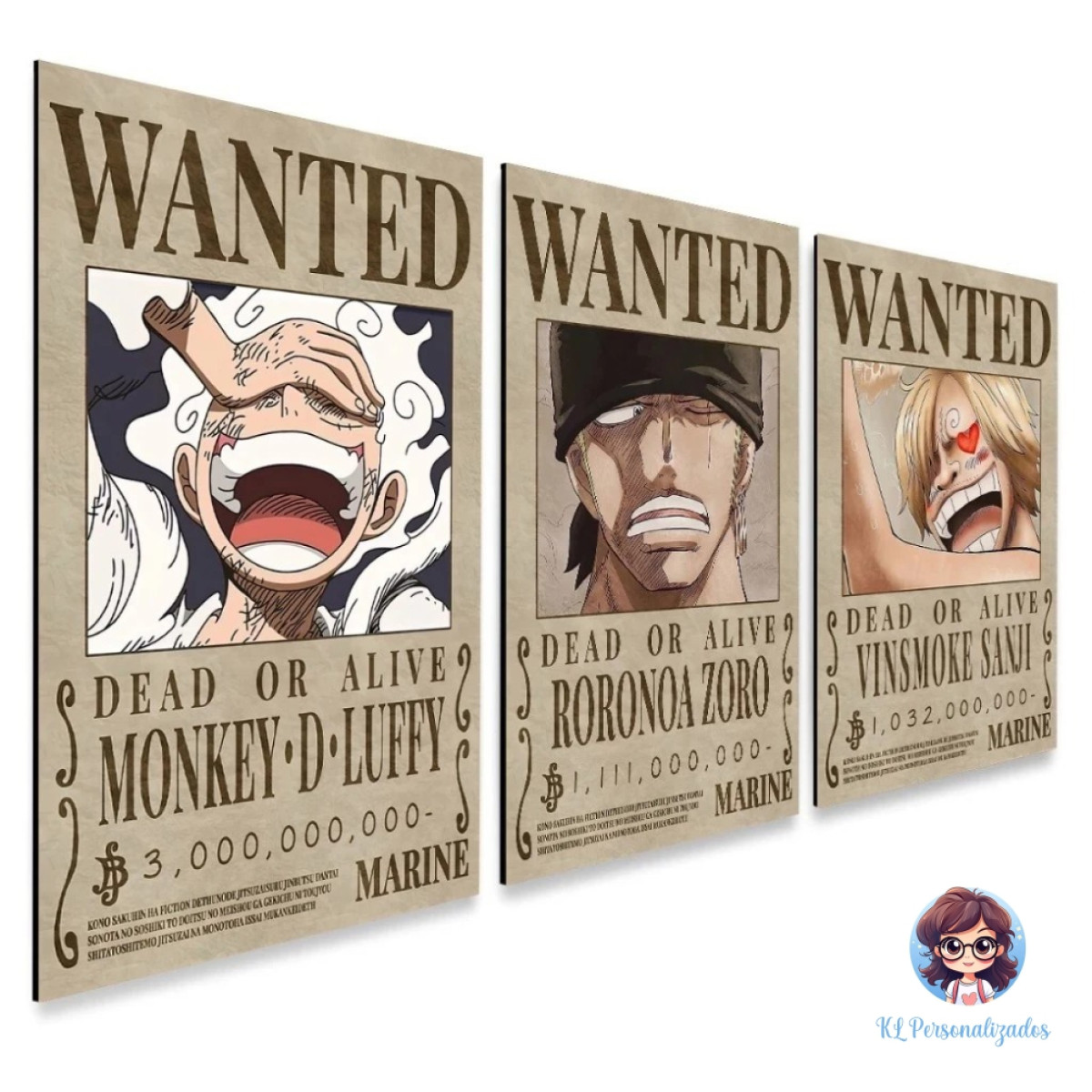 Kit 3 Placa Decorativa One Piece 15x21cm em MDF Premium – Anime Geek Quarto Decor Procurados Wanted
