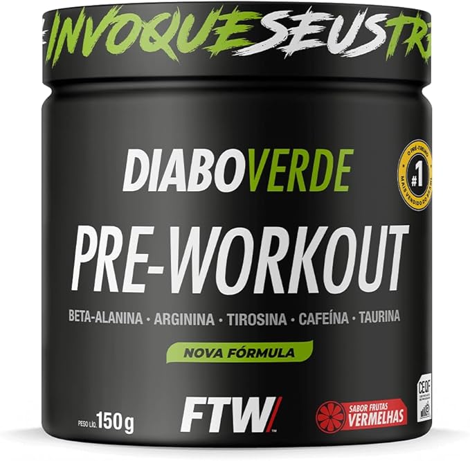 FTW Pré-Treino Diabo Verde em Pó com Cafeína, Aminoácidos Beta‑Alanina e Arginina para Treinos e Ati