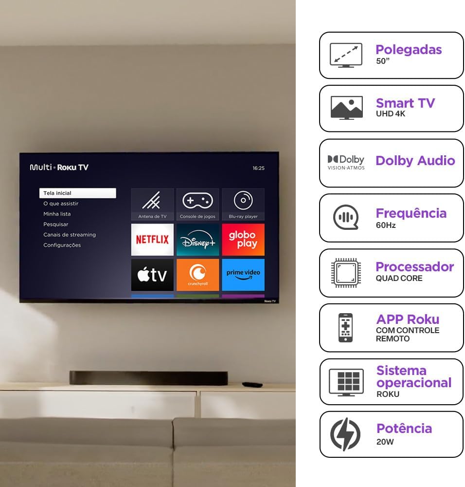 Smart TV 50" Roku Multi 4K Compatível com Alexa e Google Home - TL059M