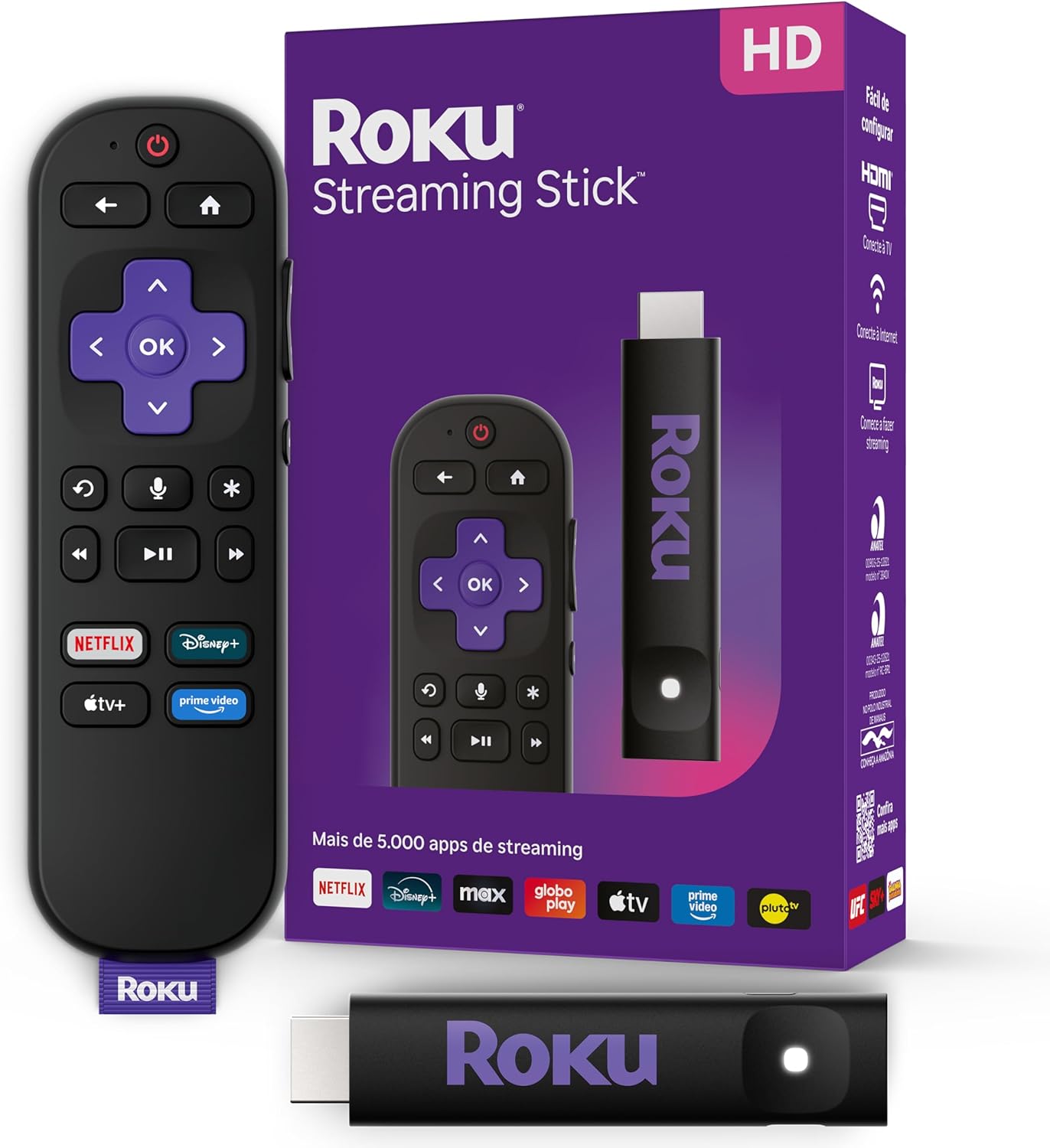 Roku Streaming Stick HD 2025 | Dispositivo de streaming para TV HD/FHD com controle remoto por coman