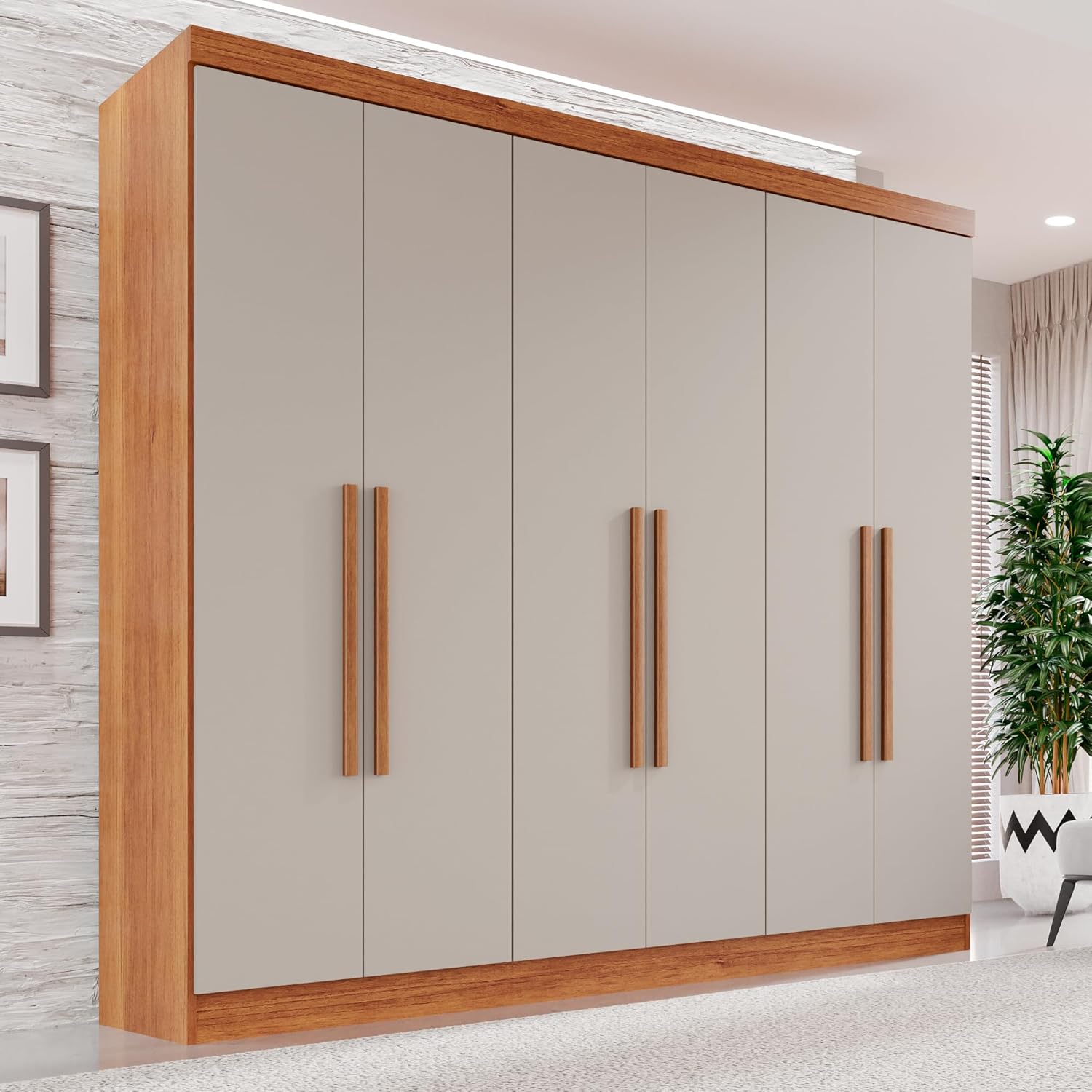 Guarda-roupa Casal 6 Portas 2 Gavetas França Cinamomo/Off-White