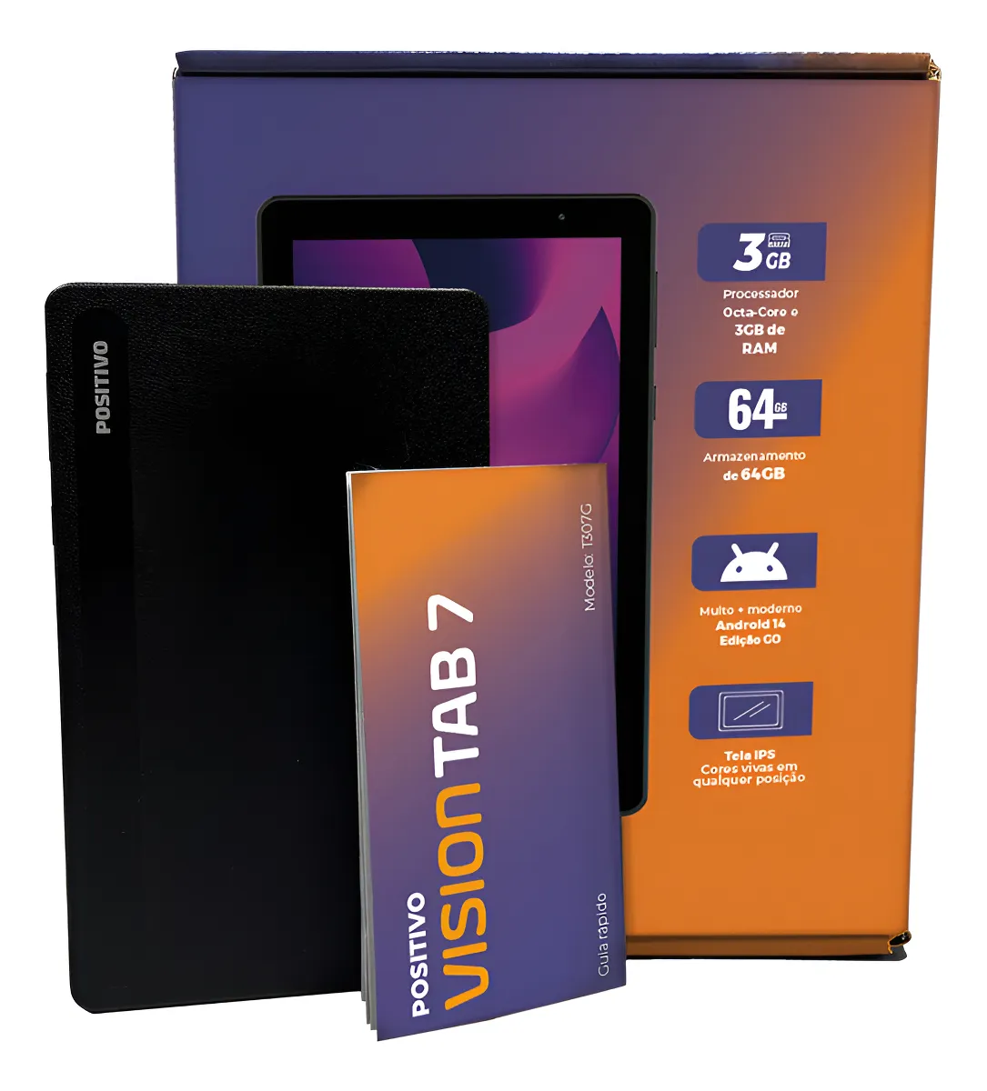 Tablet Positivo Vision TAB 7 - Processador Octa-Core 3GB RAM 64GB Armazenamento, Tela 7” IPS, Bateri
