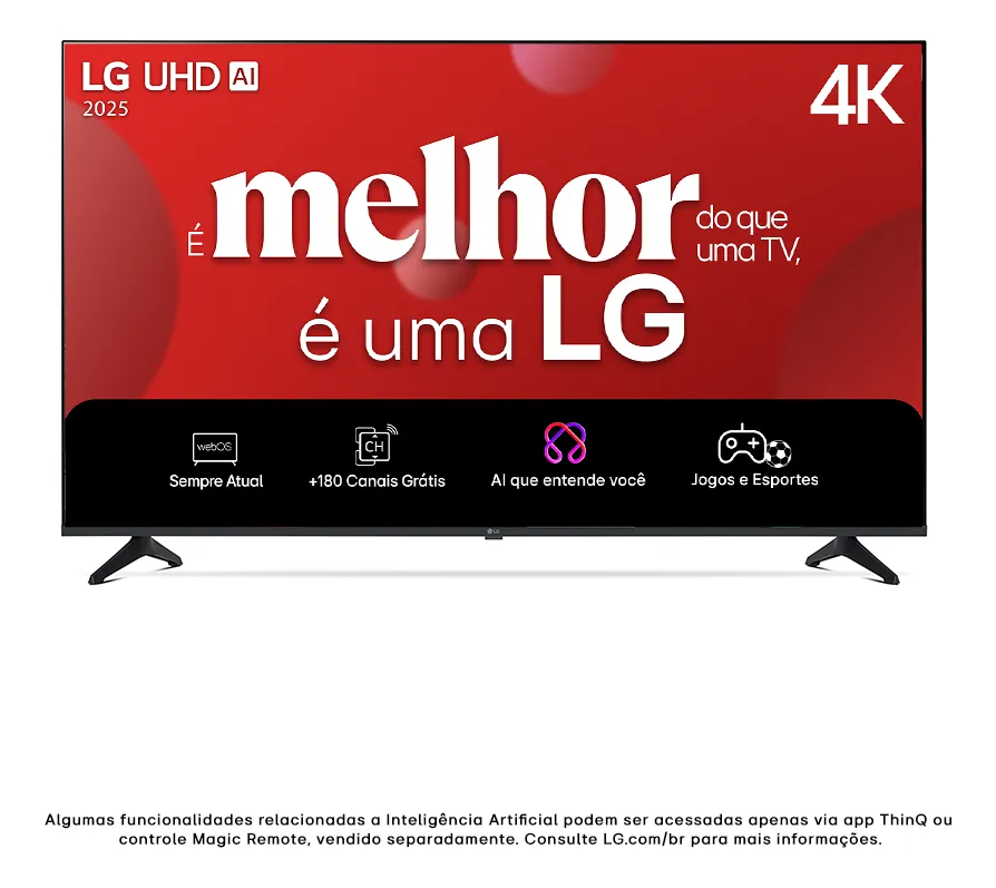 Smart TV 4K 50" LG UHD 50UA75 Processador α7 AI Ger8 4K Super Upscaling Google Cast Alexa Integrado
