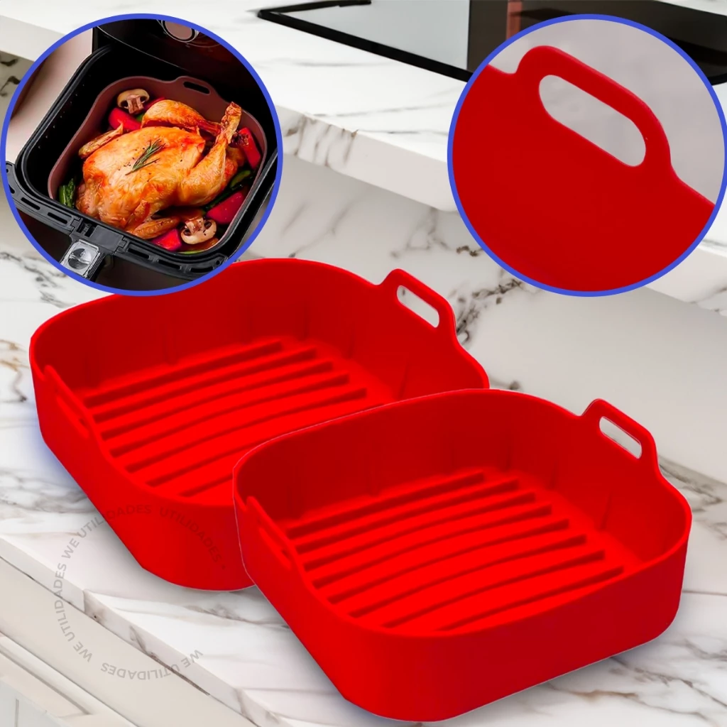 Kit 2 Forma de Silicone Air Fryer Grande 20CM Assadeira Fritadeira Quadrada