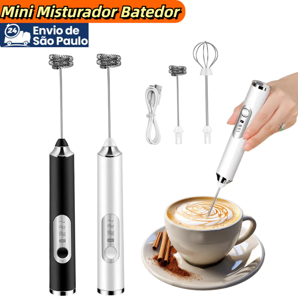 Batedor Misturador Mixer Elétrico para Bebidas Leite Café Clara de Ovos 2 em 1