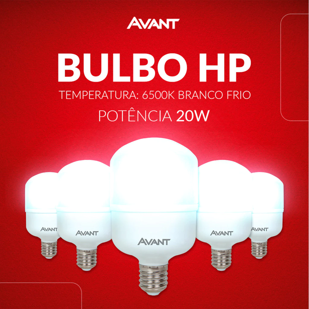 Kit 5 Lâmpadas Led Bulbo Hp 20w 30w 40w e 50w 3000k a 6500k E27 - Bivolt 110v/220v Avant