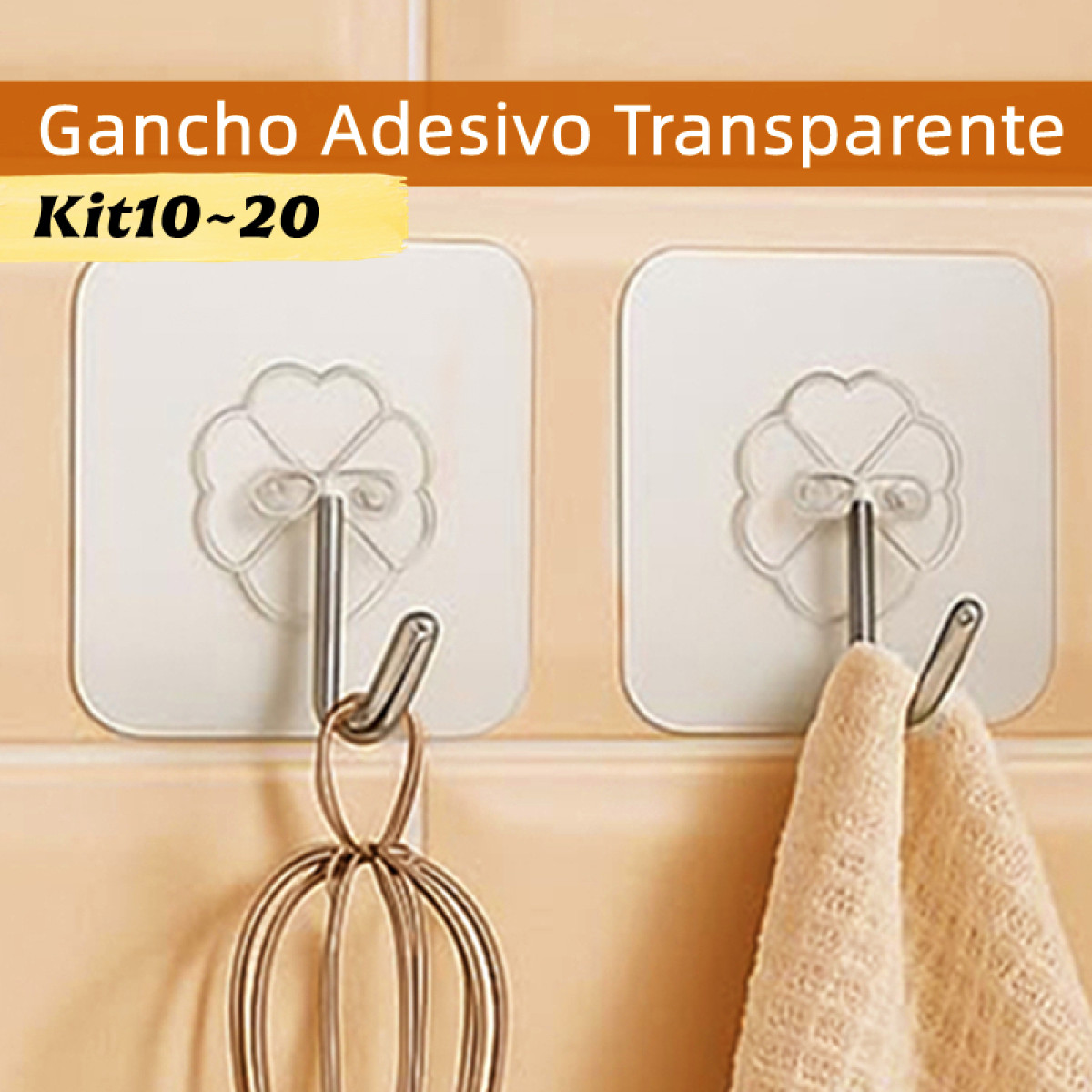 Gancho Adesivo para Parede Transparente Cozinha Sem Costura Gancho Adesivos Banheiro Organizado Pegajoso Ganchos KIT10