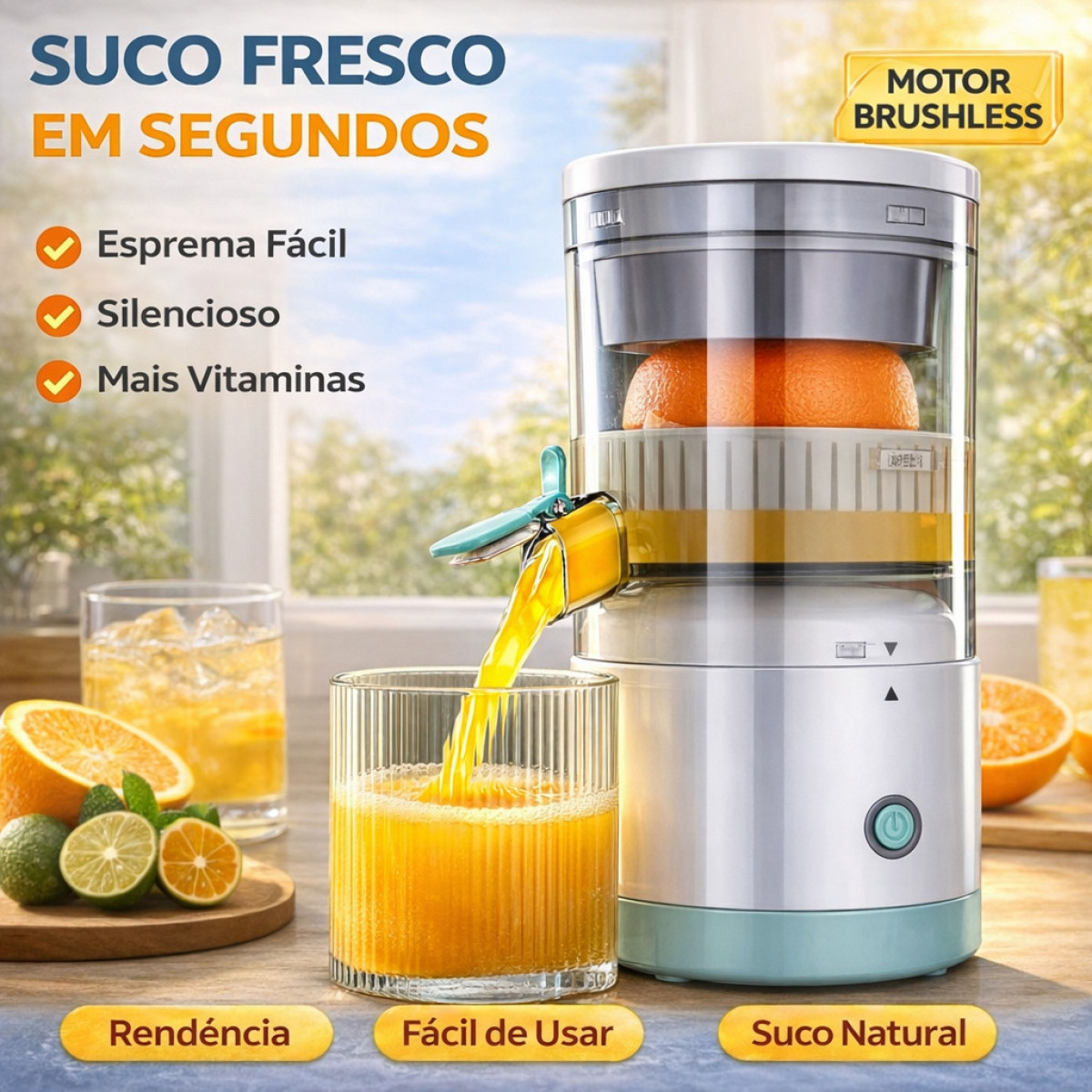 Espremedor Elétrico de Frutas Automático | Laranja, Limão e Outras Frutas | Suco Natural Rápido | Design Premium
