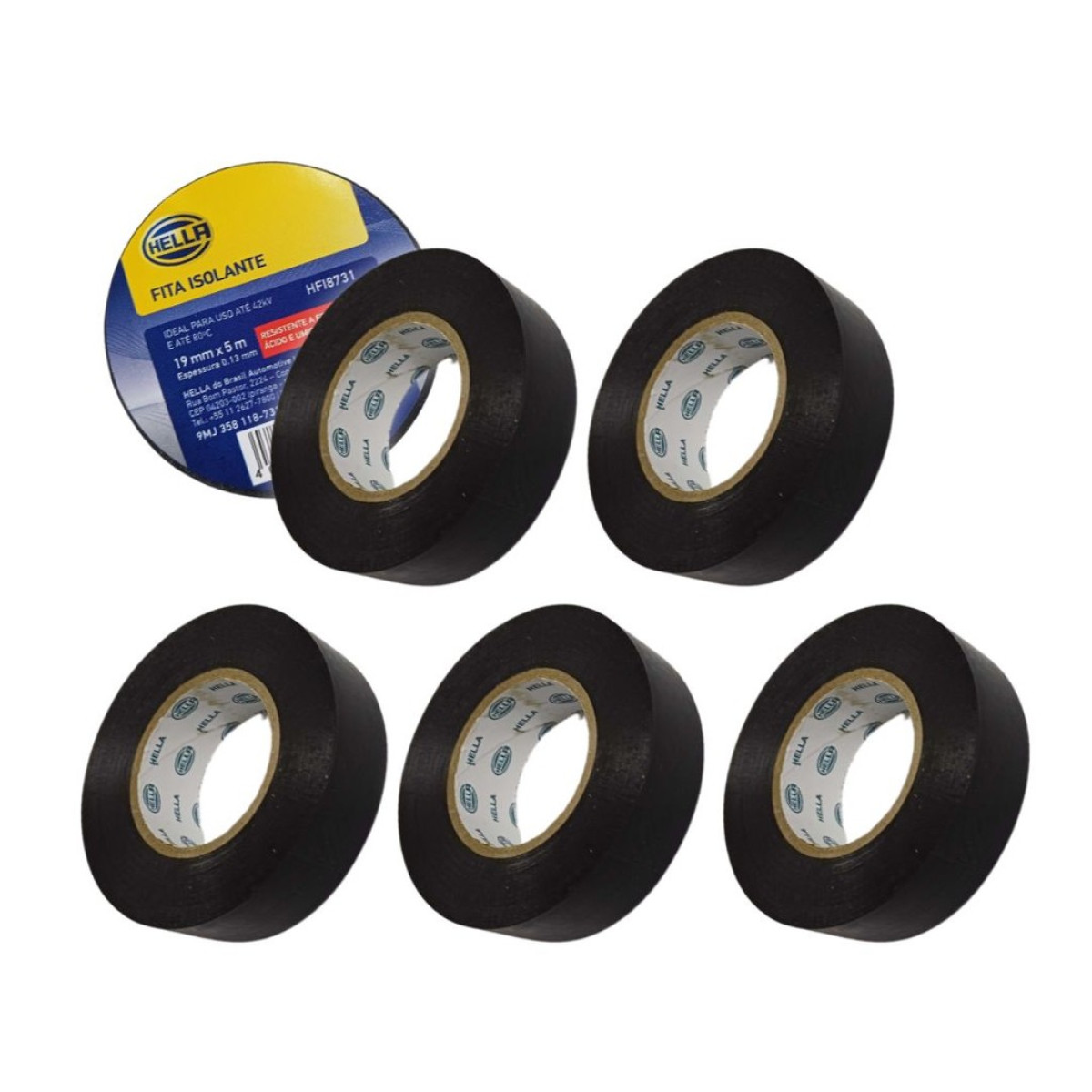 Kit 5 Fita Isolante 19mm 5m Resistente Fogo Umidade Hella