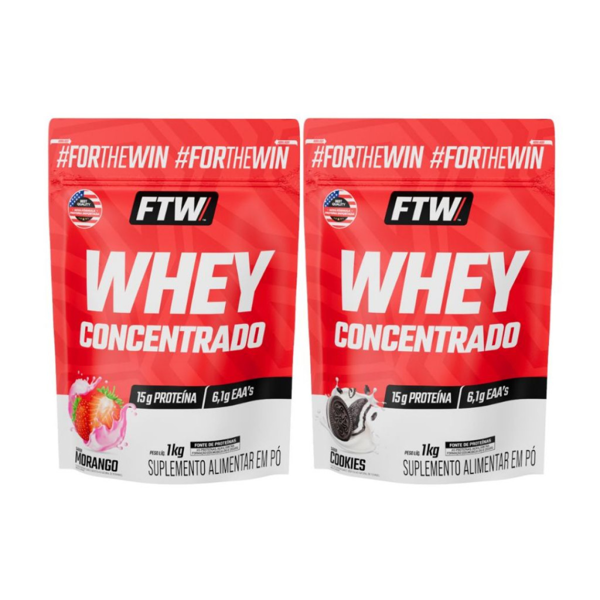 Kit 2x Whey Protein Concentrado FTW 1kg Refil – 15g de Proteína Por Dose