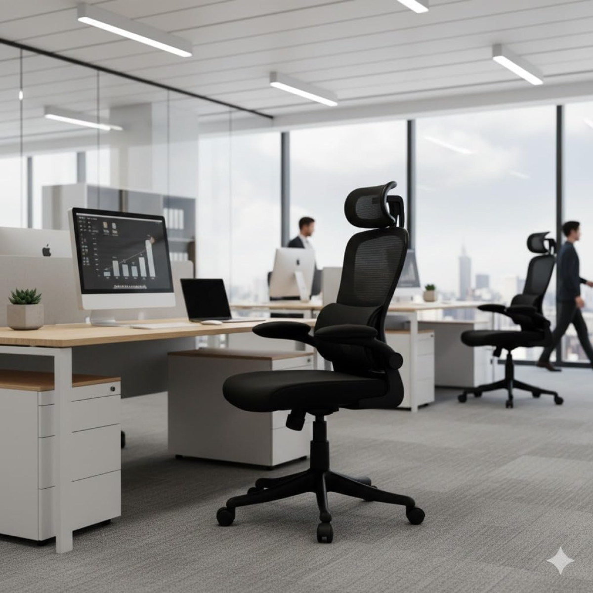 Cadeira de Escritório Premium Ajuste Lombar Apoio de Cabeça Ajustável Ergonômica