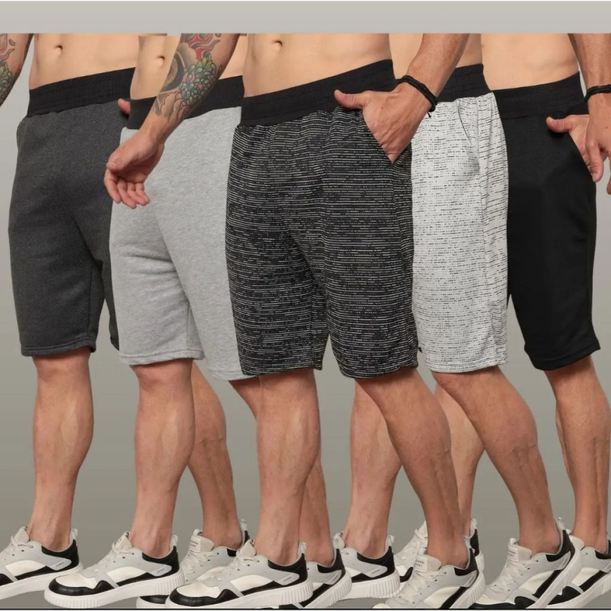 Kit 5 Bermudas Masculina Moletom Lisas e Listradas Confortável Academia Algodão e Poliéster