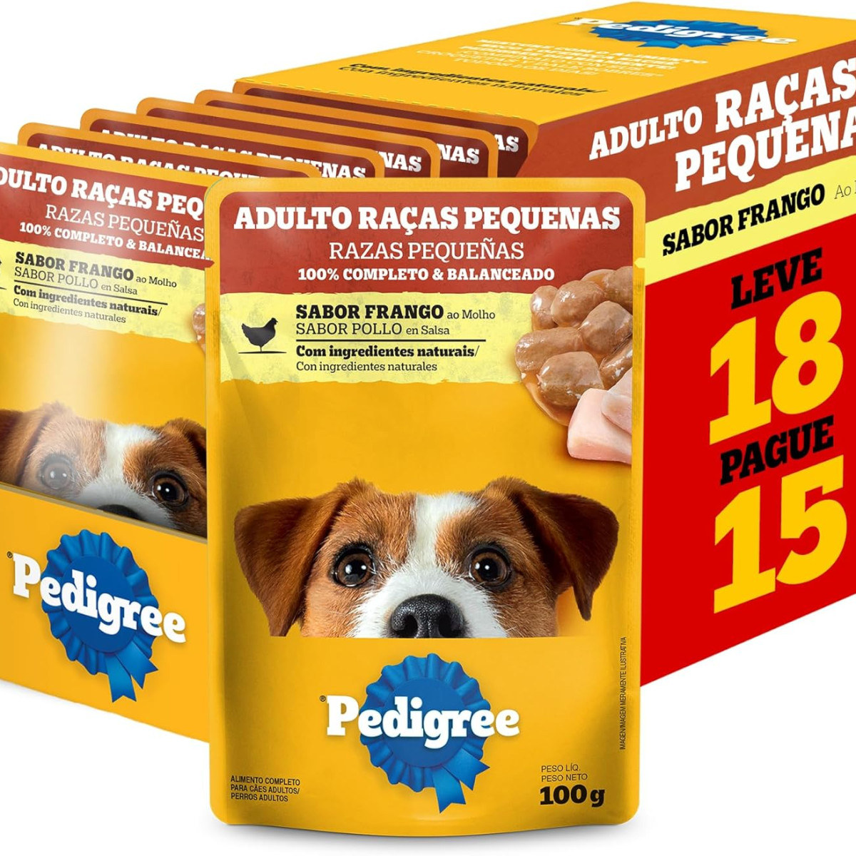 Pack Ração Úmida Pedigree Sachê Frango ao Molho para Cães Adultos de Raças Pequenas - Leve 18 Pague 15