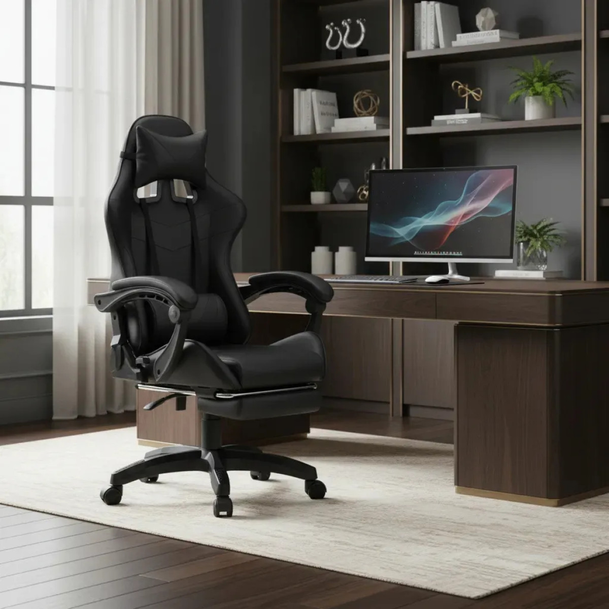 Cadeira De Escritório Gamer Nitro Ergonômica Estofado Couro Sintético Reclinável Altura Ajustável Apoio Para Pés