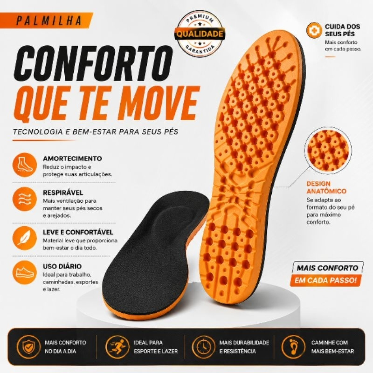 Palmilha Ortopédica silicone gel alívio de dores esporão de calcâneo fascite,laranja