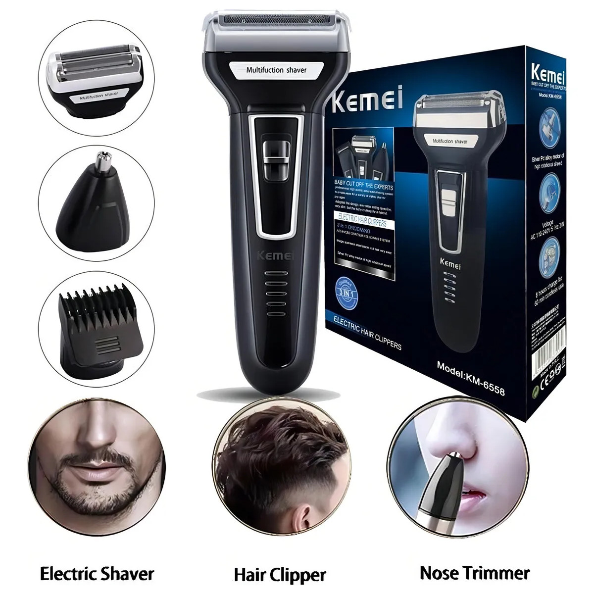 Barbeador E Cortador De Cabelo 3 Em 1 Kemei Km-6776