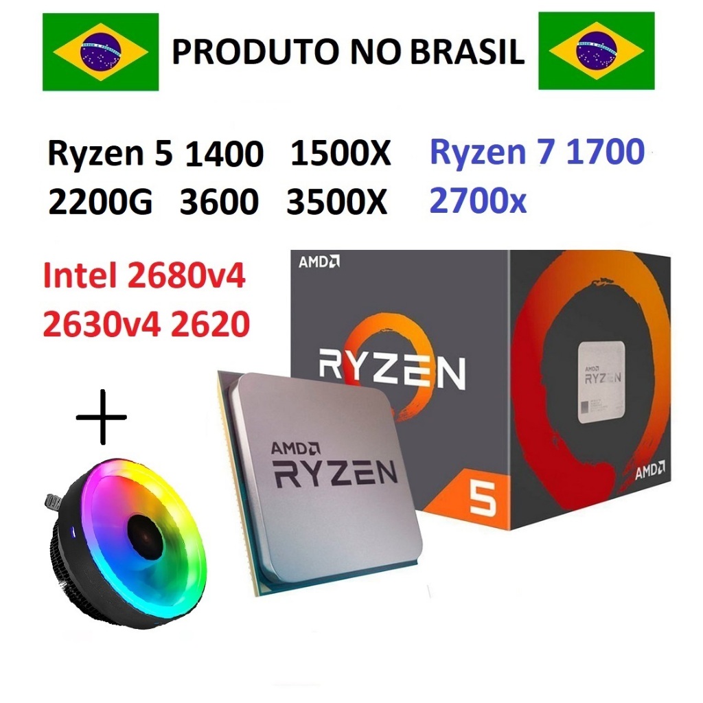 Processador Amd Ryzen 5 1400 1500X 2200G 2600 3500X 4500, Ryzen 7 1700 2700X - Intel 2680 2630v4 OEM Am4 + Cooler RGB